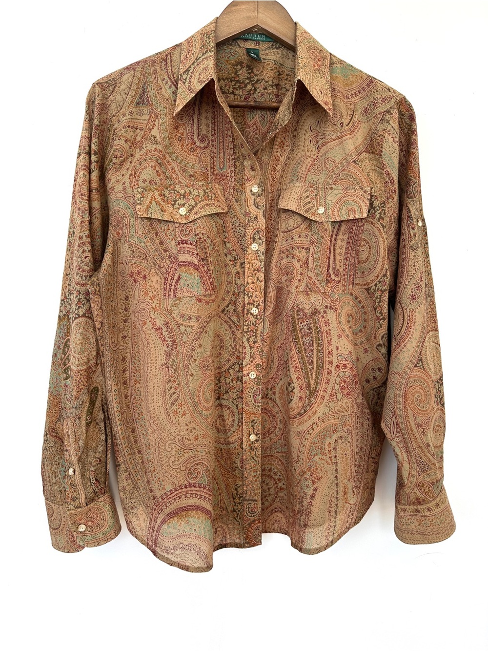 Ralph Lauren Paisley Button-Down Shirt with Roll-tab Sleeves, 💯 Cotton